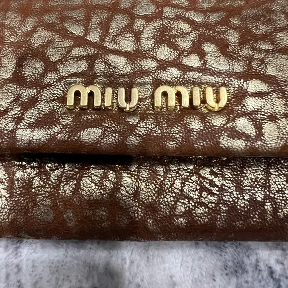 Miu Miu Gold metallic bifold wallet EUC - Picture 1 of 13